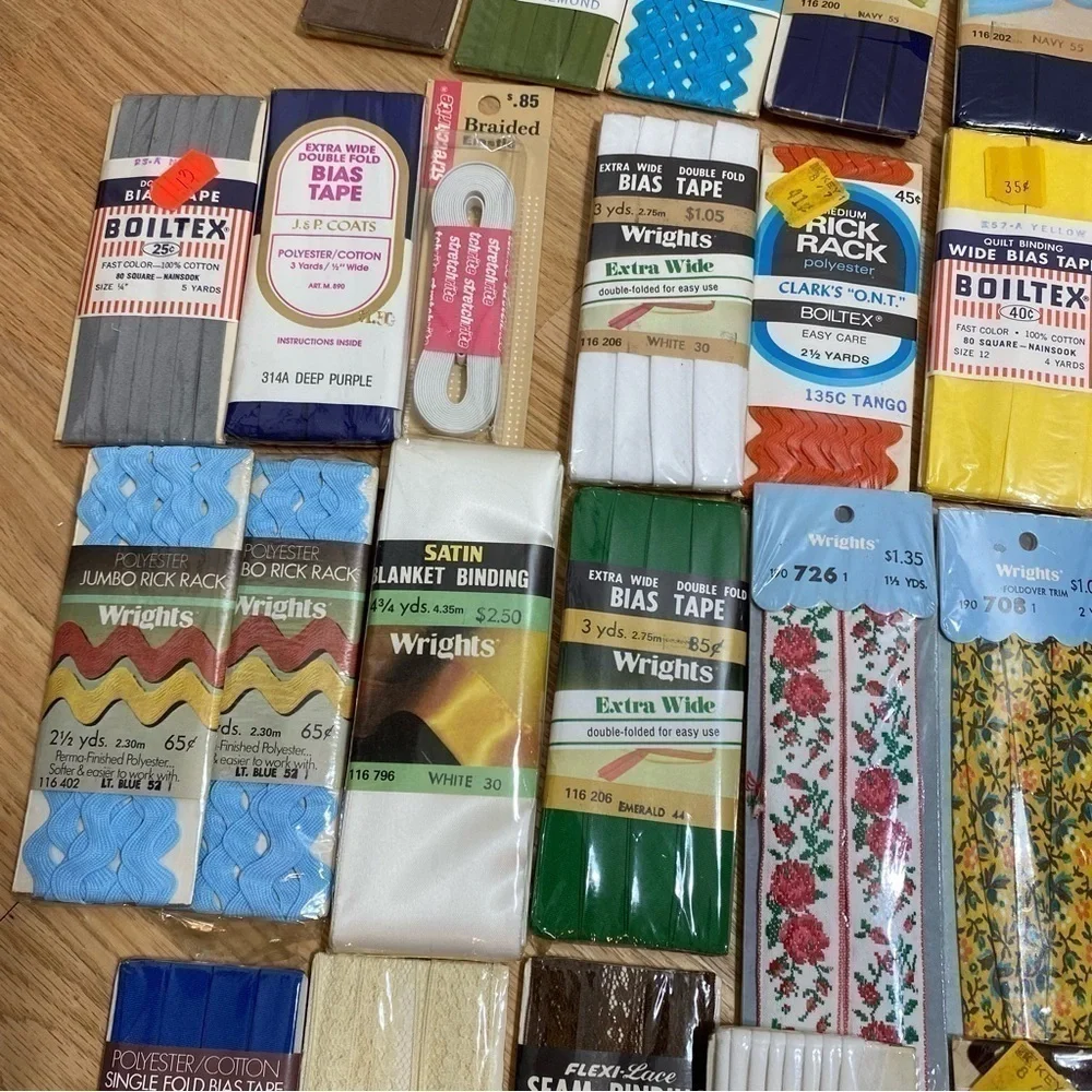 Vintage Sewing Trim Lot Wrights Foldover Trim Boiltex Rick Rack Satin Binding